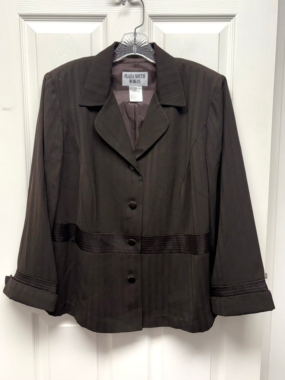 Plaza South Woman Blazer Brown Stripe Texture Plus Size 16W Tailored Jacket